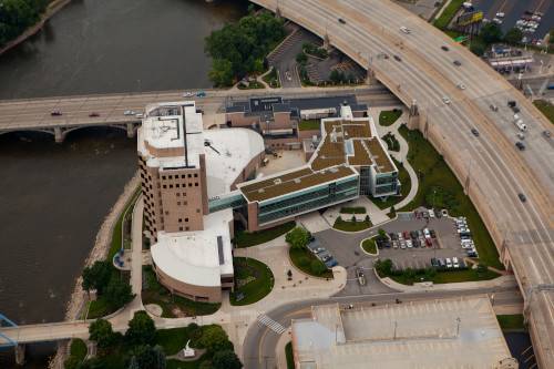 Aerial view of GVSU Eberhard/Kennedy/Keller Centers